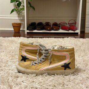 Golden Goose Tan High-Tops with Gray Laces